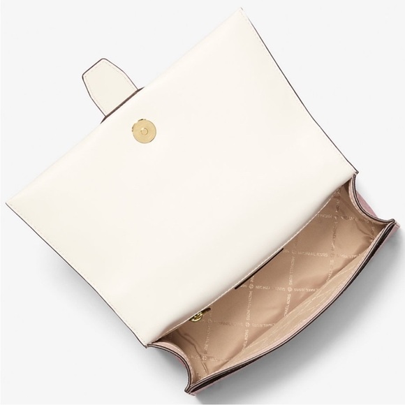 Michael Kors Greenwich Medium Signature Logo Satchel Bag Powder Blush Multi - Picture 6 of 7